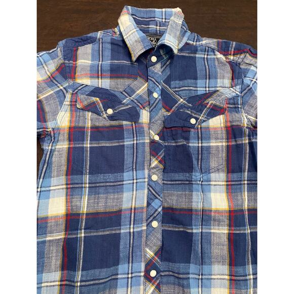 Broken Threads Blue Plaid Pearl Snap Western Shirt Small Coastal Cowgirl Flannel - Picture 3 of 6